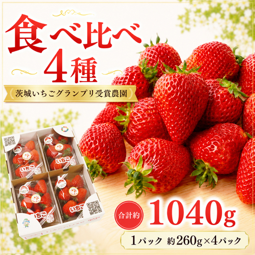 いちご 4種 完熟セット 約1040g 茨城いちごグランプリ受賞農園 