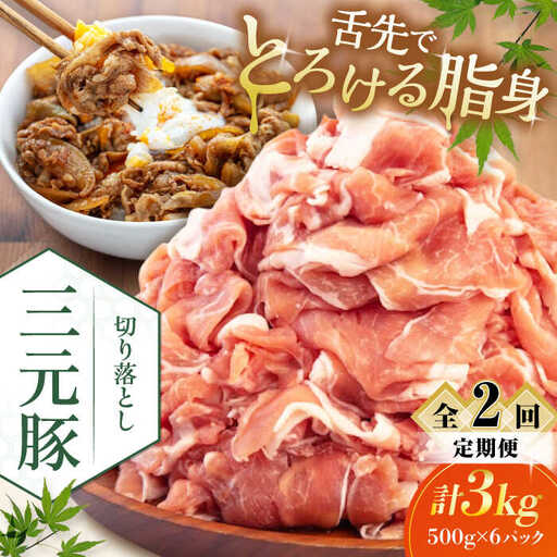 【全2回定期便】平田牧場 切り落とし 3kg (500g×6P)  豚肉 切り落とし 小分け [AJAP038]