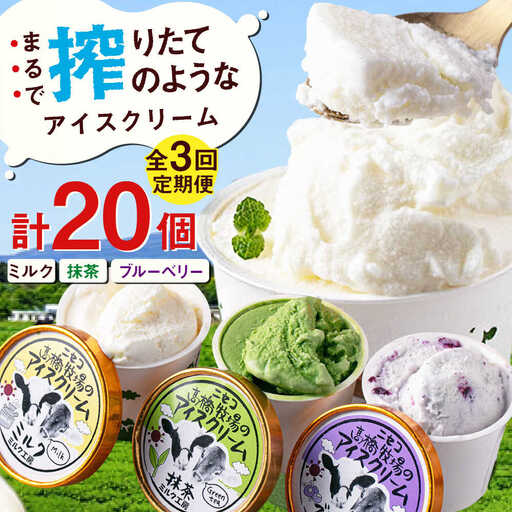 【全3回定期便】ミルク工房 カップ アイス セット 20個  ジェラート 抹茶 ブルーベリー 詰め合わせ 冷凍配送 北海道 [AJAI060]