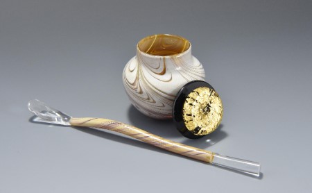 高級ガラス工芸品 棗と茶杓セット[高級 ガラス 棗 茶杓 セット 茶道 茶道具 工芸品 雑貨] 食器