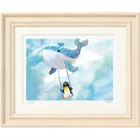 イラスト作家「菜生」アートフレーム〈くじらのブランコ気球〉ペンギン_雑貨・日用品  家具・インテリア _【1508172】