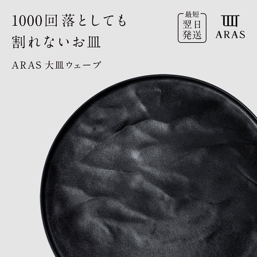 【最短翌日発送】 ARAS ブラック 大皿ウェーブ 皿 エイラス 27cm F6P-2586