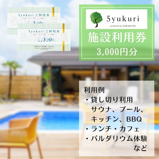 5yukuri 利用券 3000円分 新潟 サウナ 本場 フィンランド バレルサウナ セルフロウリュ プール カフェ ランチ パルダリウム 貸し切り クーポン 3G01010