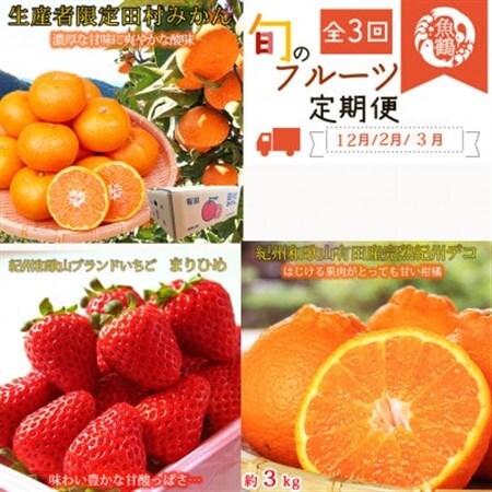 【発送月固定定期便】紀州和歌山産旬のフルーツセット(田村みかん・いちご・紀州デコ)全3回【配送不可地域：離島・北海道・沖縄県】【4052589】