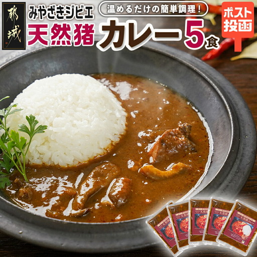 トプカ☆みやざきジビエ天然猪カレー5食セット※ポスト投函〔LD-J905〕_(都城市) カレー専門店 手づくり イノシシ ジビエカレー 和風 レトルト ポスト投函