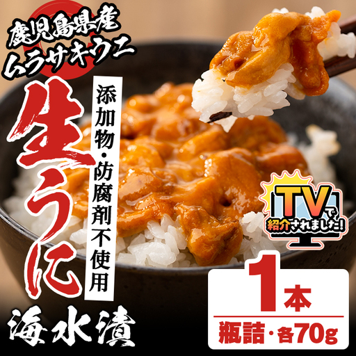 ＼テレビで紹介されました!/鹿児島県産うに使用!尾塚水産の生うに海水漬(70g×1本) 国産 鹿児島県産 阿久根市 雲丹 ウニ 魚介 魚貝 海産物 海鮮丼 瓶詰 瓶詰め 小分け セット 冷凍配送 刺身 海鮮丼[尾塚水産]akn004-14