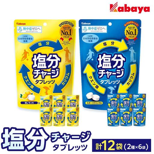 カバヤ　塩分チャージタブレッツ 2種×6袋 計12袋（スポーツドリンク味・塩レモン味）｜カバヤ食品 kabaya かばや 熱中症対策 塩分補給 夏バテ防止 飴 あめ タブレット 塩分チャージタブレッツ お菓子  タブレット セット 岡山市 岡山 詰合せ 詰め合わせ 塩分補給 タブレット