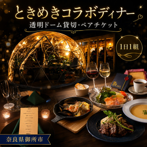 ディナーチケット ときめきコラボディナー ペアチケット 1枚 / 食事券 体験型返礼品 記念日 貸し切り 貸切 奈良県 御所市 [merr0001]