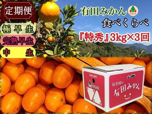 定期便 有田みかん 食べくらべ 3種 みかん 特秀 各 3kg コース 全3回 南泰園 