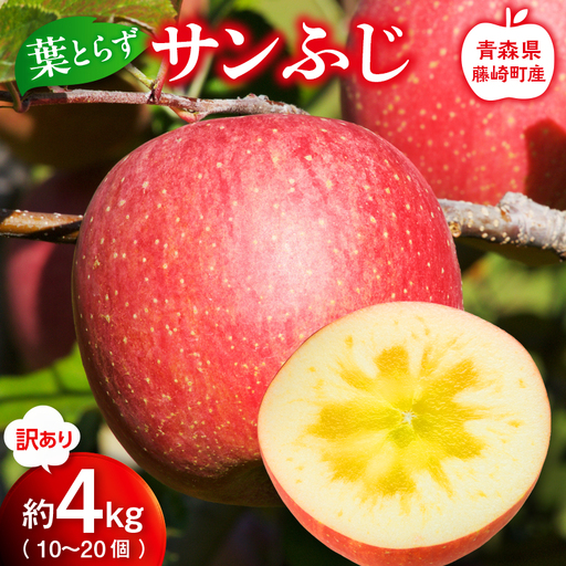 【先行予約】 ≪訳あり≫ 産地直送 葉とらず サンふじ 約4kg (10～20個) 【グランドアップル】 F41-0022
