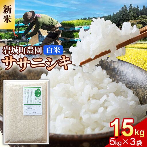 《令和8年産 新米》【白米】ササニシキ 15kg(5kg×3袋) 秋田県 由利本荘市産 真空パック 岩城町農園