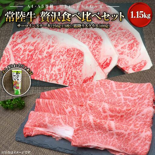 K2433 【A4・A5等級】常陸牛 境町 サーロインステーキ(250g×3枚) すきやきしゃぶしゃぶ用霜降り(400g) 贅沢食べ比べセット 計1.15kg