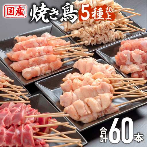 若鶏の焼き鳥セット5種(60本)バラエティーセット 鶏肉 肉 お肉 若鶏 焼き鳥 串焼き 焼き鳥串 食べ比べ 味比べ 詰め合わせ 焼き鳥セット 小分け パック 冷凍 BBQ バーベキュー おつまみ つまみ 便利