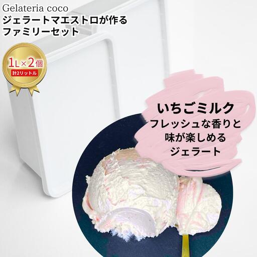 ジェラートマエストロが作るファミリーセット 1L×2 合計2L[いちごミルク×2] ジェラート アイス 大容量 ファミリーパック 添加物不使用  [Gelateria coco]【017S108】