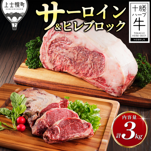 十勝ハーブ牛 サーロイン ヒレ ブロック セット 計3kg 北海道産 牛肉 赤身 国産 フィレ キャンプ アウトドア バーベキュー BBQ