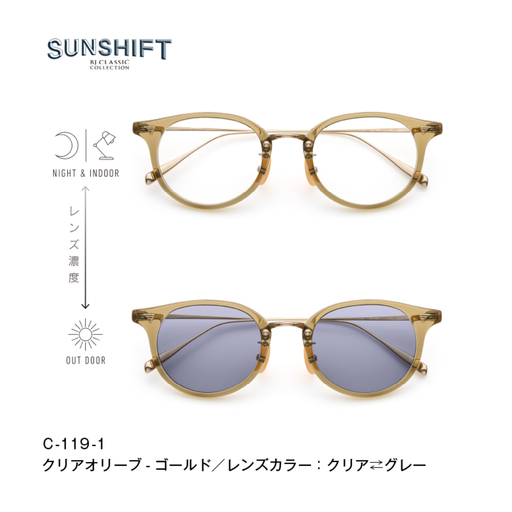 SUNSHIFT S-C510N C-119-1 クリアオリーブ-ゴールド サングラス ブルーライトカット 
