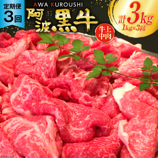 牛肉 3回 定期便 訳あり 阿波黒牛 切り落とし 牛上中肉 1kg 計 3kg