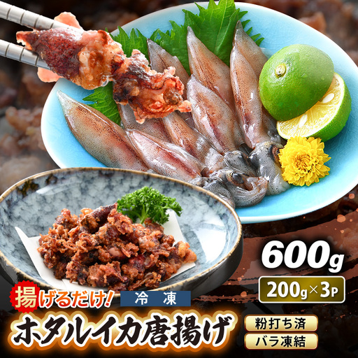 揚げるだけ ! ホタルイカ 唐揚げ  計600g（200g × 3P）粉打ち済 バラ凍結 冷凍 ほたるいか 全国トップクラスの漁獲量【いか イカ 烏賊 福井県 魚介 海鮮 惣菜 さかな フライ 揚げ物 おつまみ 酒の肴 お取り寄せ グルメ 宅飲み 小分け 日常使い 1万円以下 買い回り】 [e15-a041]