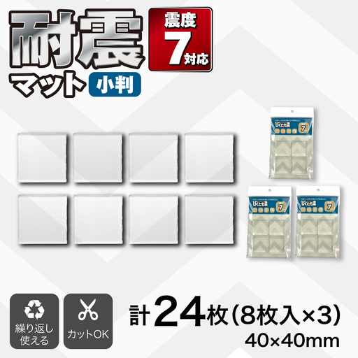 耐震マット びくとも震(小)8枚入×3セット / 家具固定 転倒防止 地震対策 防災グッズ 透明 / 稲沢市 / イイダ産業 [BMAC005]