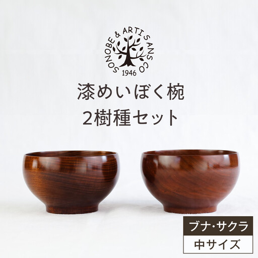 漆めいぼく椀 中 ２樹種セット(ブナ・サクラ)【めいぼく椀11.5φ×6.8cm 手作り ふき漆塗り 国産天然木 おしゃれ プレゼント 記念 お祝い お椀 漆 2客セット ペア 夫婦 神奈川県 小田原市 】