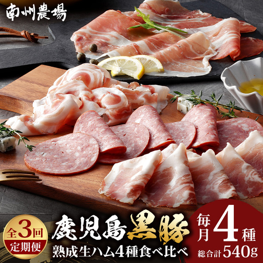 【定期便全3回】かごしま黒豚熟成生ハム４種食べ比べ セット（約540g）NS-519 | 国産 肉 お肉 豚肉 豚 にく ぶた 生ハム 最高峰 熟成ハム コッパ パンチェッタ コッホサラミ スパイス サラミ 冷蔵 詰め合わせ 産地直送 ギフト プレゼント 贈り物 鹿児島県 南大隅町 南州農場
