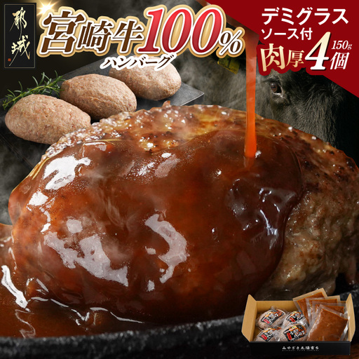 宮崎牛100%ハンバーグ・デミグラスソース付〔11-2603〕_(都城市) 宮崎牛 牛肉 100% ハンバーグ 150g×4 デミグラスソース 100g×4 加工品 冷凍