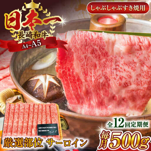 【全12回定期便】【厳選部位】【A4~A5】長崎和牛サーロインしゃぶしゃぶすき焼き用　500g【株式会社 MEAT PLUS】[QBS083]