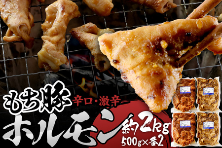群馬県産もち豚ホルモン 辛口・激辛セット 約2kg(500g×2種各2)群馬県 特産品
