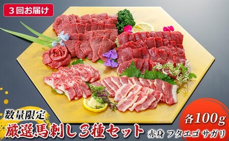 馬刺しセット 赤身 フタエゴ サガリ 3種 馬刺しセット【計300g 各100g】【定期便3回】