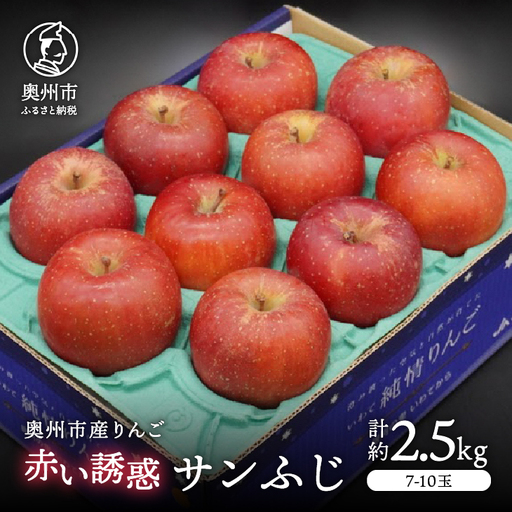 奥州市産りんご 赤い誘惑 「サンふじ」 約2.5kg(7~10玉) [AQ079]
