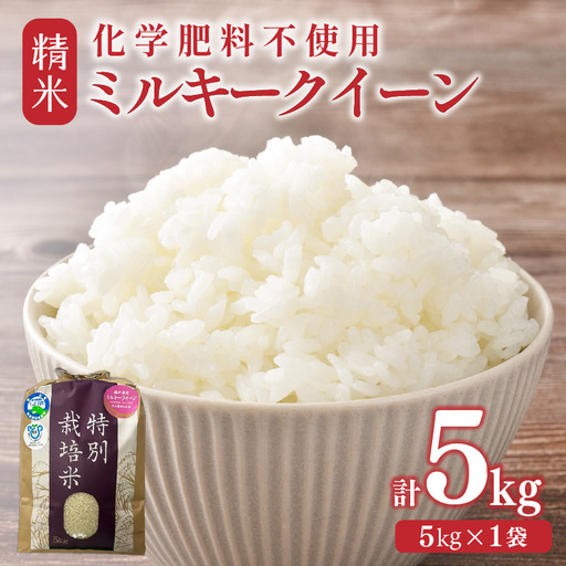 [先行予約][令和8年産]化学肥料不使用 ミルキークイーン 精米 5kg / 白米 米 福井県あわら市産 美味しい 特別栽培 安心な 旨味 甘み もっちり エコファーマー 冷蔵保管 冷めても美味しい ※2026年9月下旬以降発送予定 [aw010-a044]