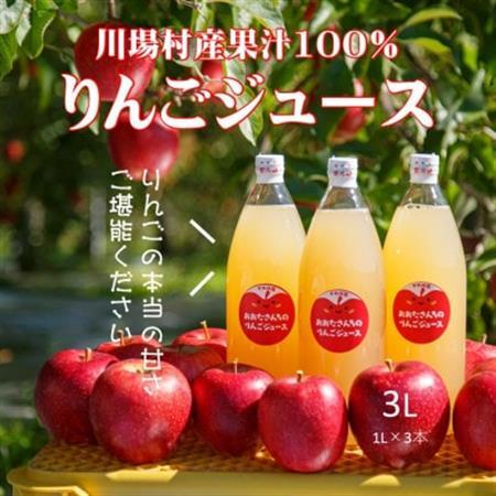 [川場村直送]ストレートりんごジュース1000ml×3本入り_飲料・ドリンク りんごジュース 果汁飲料 林檎ジュース アップルジュース リンゴジュース_