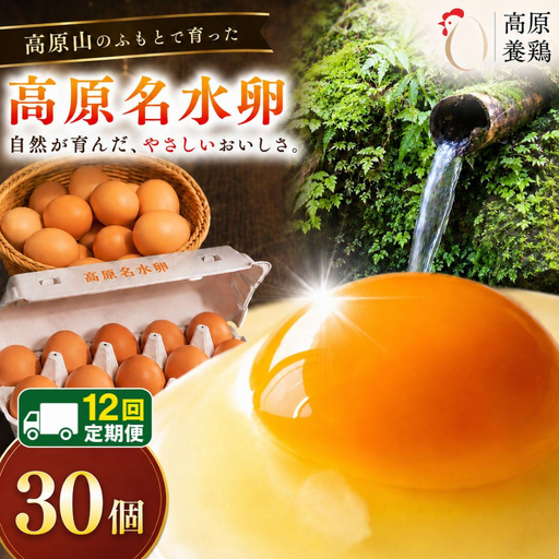 【定期便12回】高原名水 卵 30個｜豊かな自然で育ったアスタキサンチン含有の高原名水卵【感動の甘さと濃さ】栃木県 矢板市