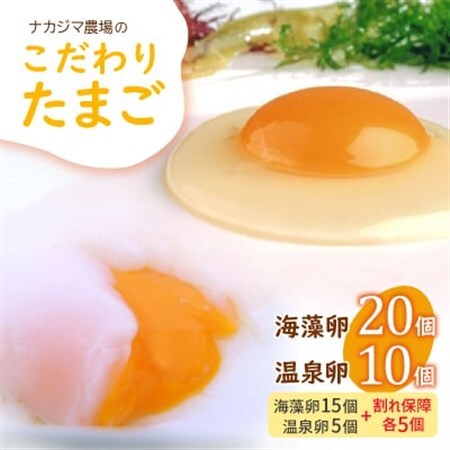 ナカジマ農場こだわりたまご「海藻卵」20個と温泉卵10個(海藻卵15個+温泉卵5個+割れ保障各5個)_卵・乳製品 卵 たまご タマゴ 玉子_[配送不可地域:離島]