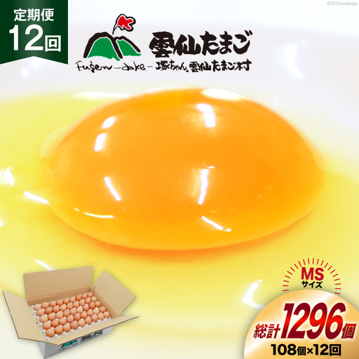 BI045 12回 定期便 たっぷり！ 雲仙たまごMSサイズ 108個(100個＋割れ補償8個入り)