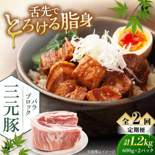 【全2回定期便】平田牧場 バラ ブロック 1.2kg (600g×2P) 豚肉 煮豚 [AJAP106]