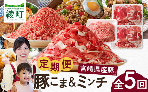 綾町産 豚こま＆ミンチ1.5kg【全5回定期便】_A0023-009