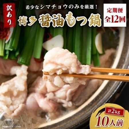 【毎月定期便】訳あり!博多醤油もつ鍋　10人前(2人前×5セット)全12回_肉 もつ鍋 牛肉 鍋 鍋セット  惣菜・加工品 肉 鍋 なべ ナベ  定期便 定期便  _【配送不可地域：離島】【4054479】