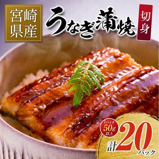 宮崎県産 うなぎ 蒲焼 切身 20パック 計1kg 個包装 国産 鰻 20枚