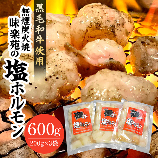 味楽苑の塩ホルモン 600g (200g×3袋)│黒毛和牛 ホルモン 牛 小分け 冷凍 さっぱり 塩味 和牛 焼肉 もつ鍋 おつまみ 料理 味付 パック お手軽 簡単 (A01-001)