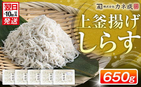 釜揚げ しらす プレミアム 650g (130g × 5パック) 小分け 減塩 無添加 無着色 冷凍 愛知県 南知多町 ご飯 ごはん 丼 料理 シラス 国産 カネ成 人気 おすすめ