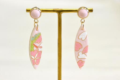 【染工房正茂】手描友禅 ピアス・イヤリング（ファブリックアクセサリー）《桜》