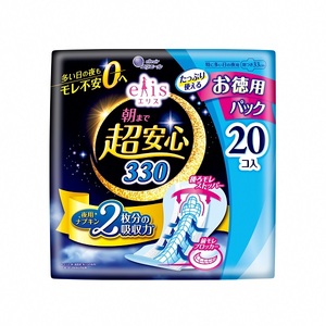 0025-10-03 エリス 朝まで超安心 330 特に多い日の夜用 羽つき 33cm ほどよく多め 20枚×16パック (320枚)