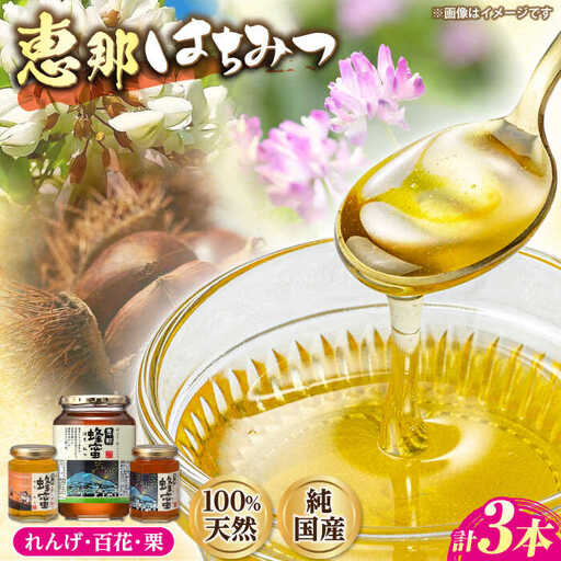 恵那蜂蜜 3本セット (蓮華蜂蜜180g×1本、百花蜂蜜1000g×1本、栗蜂蜜180g×1本) / 恵那市 / はち工房こうけつ [AUDF035]