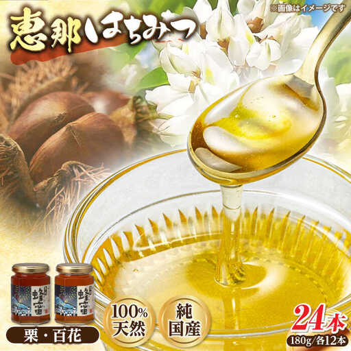 恵那蜂蜜 24本セット (百花蜂蜜180g×12本、栗蜂蜜180g×12本) / 恵那市 / はち工房こうけつ [AUDF043]