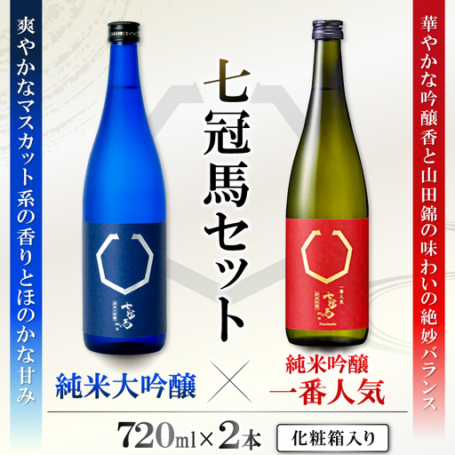 七冠馬 純米大吟醸・純米吟醸セット【日本酒 720ml 四合瓶 2本 詰め合わせ セット 飲み比べ 七冠馬 純米大吟醸 純米吟醸 純米酒 お酒 酒 地酒 晩酌 こだわり アルコール プレゼント 贈り物 贈答 ギフト】