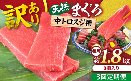 【全3回定期便】【訳あり】天然 本まぐろ 中トロ 計約1.8kg (8柵入り) 鮪 マグロ 魚 刺身 横須賀【横須賀商工会議所 おもてなしギフト事務局（本まぐろ直売所 横須賀本店）】 [AKAK071]
