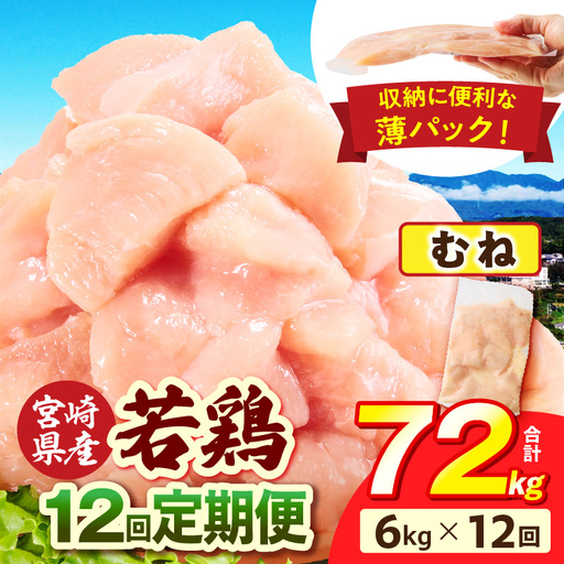宮崎県産 若鶏切身 むね肉 6kg（300g×20袋）【12か月定期便】 肉 お肉 精肉 鶏肉 鶏 鳥 とり とりにく 若鶏 若鳥 むね ムネ肉 切身 カット済み 小分け パック 便利 からあげ お弁当 おかず 宮崎県産 宮崎産 国産 冷凍 定期便 おすそ分け _b0803_it_x2