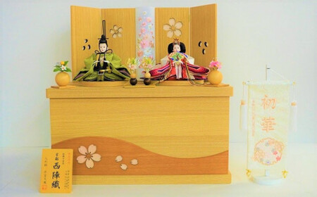 [収納飾りセット“白木抜桜"]人形作り40年 “平安天鳳"作 京都西陣織 桜舞 紅の匂ひ 手作り ひな祭り 木製 今どき かわいい おしゃれ モダン