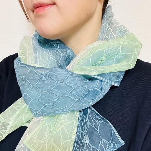 [京都花こまち]京都伝統技法「京絞り」オーガンジーシルクスカーフ「虹雲」